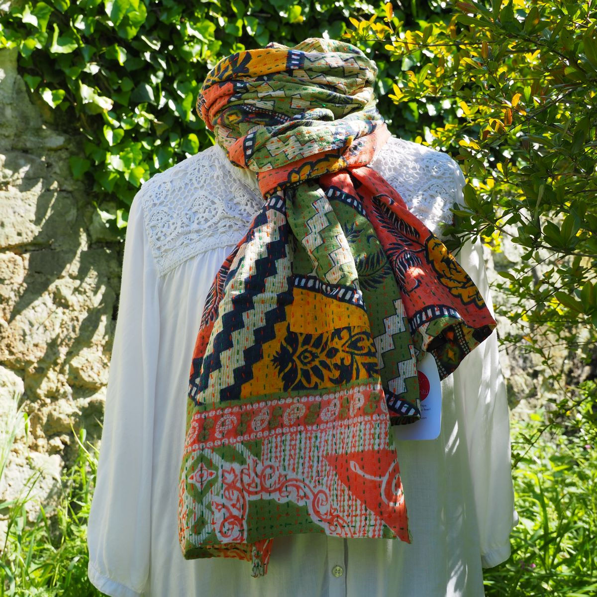 Echarpe Kantha Alyha – multicolore - coton recyclé brodé