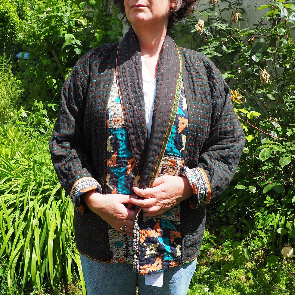 Miniature : Veste Kantha Rina réversible en saris de coton recyclés - 38/40