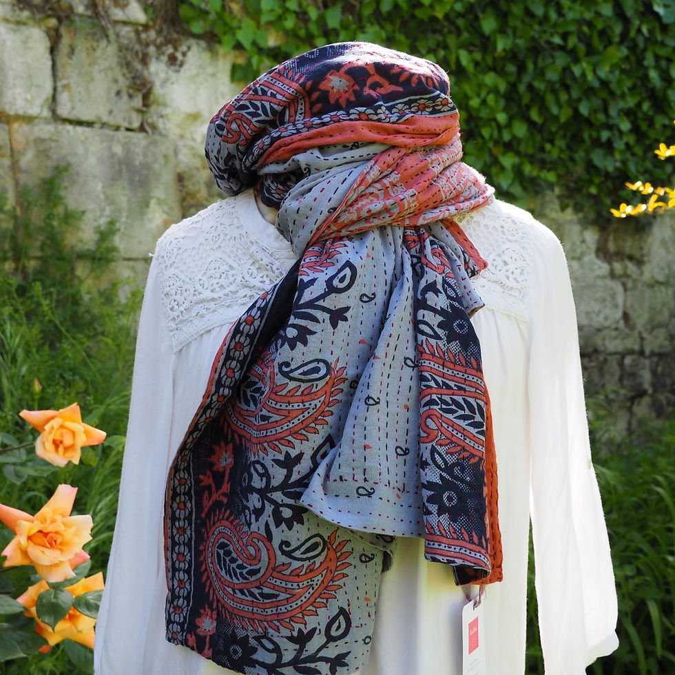 Miniature : Étole Kantha Salma Extra Large en Coton Recyclé – Brodée à la Main
