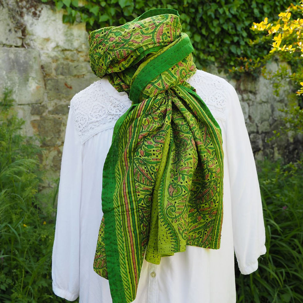 Miniature : Étole Kantha Salma Extra Large en Coton Recyclé – Brodée à la Main