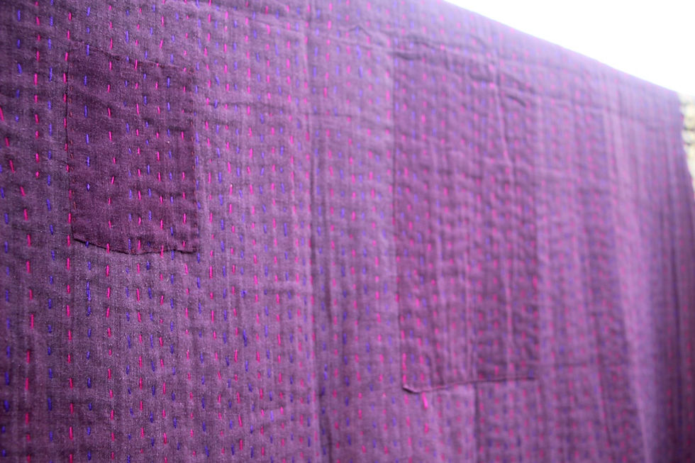 Miniature : Plaid Kantha Puna – Pièce unique brodée main – 95 x 200 cm