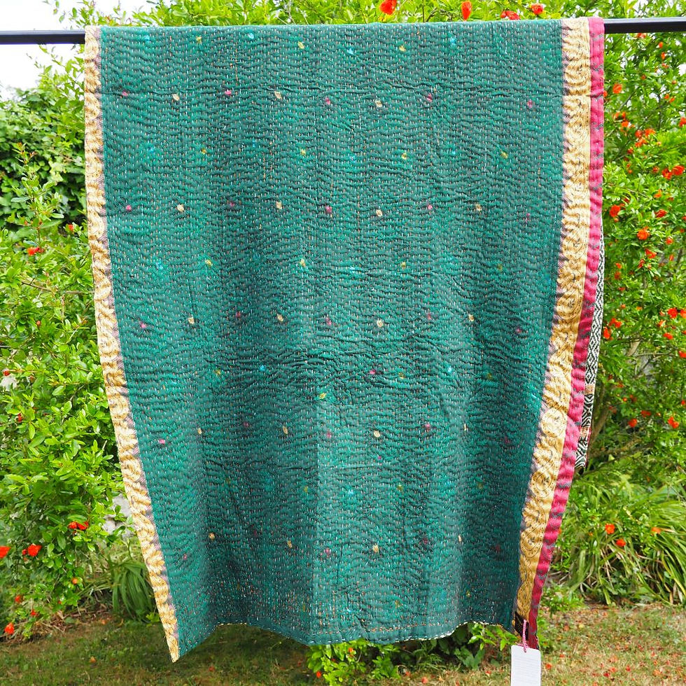 Miniature : Plaid Kantha Puna – Pièce unique brodée main – 95 x 200 cm