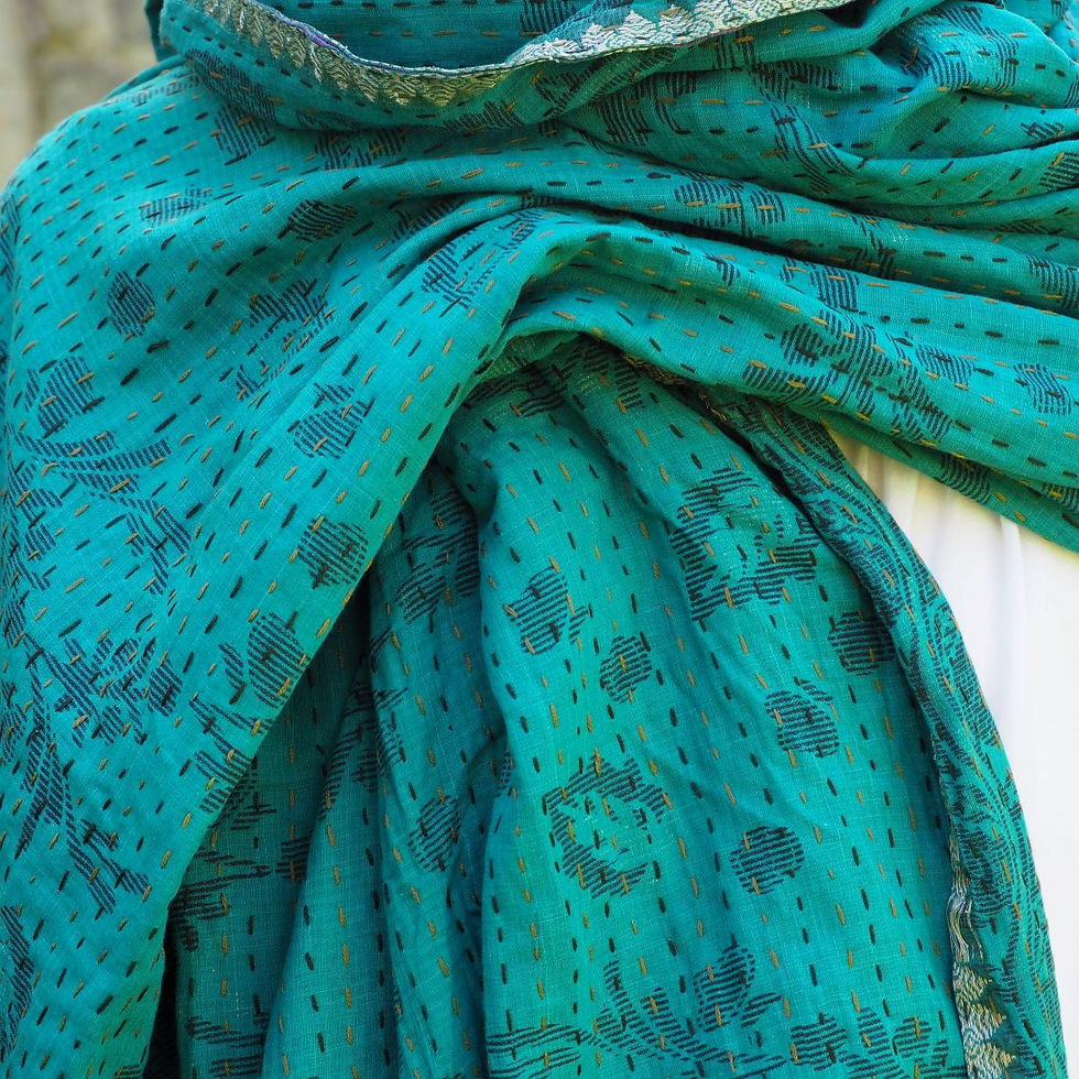 Miniature : Étole Kantha Salma Extra Large en Coton Recyclé – Brodée à la Main