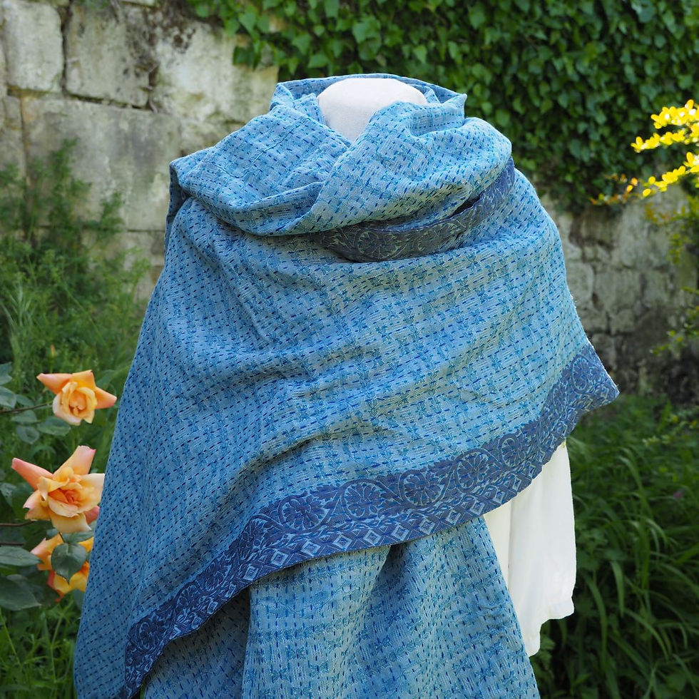 Miniature : Étole Kantha Salma Extra Large en Coton Recyclé – Brodée à la Main