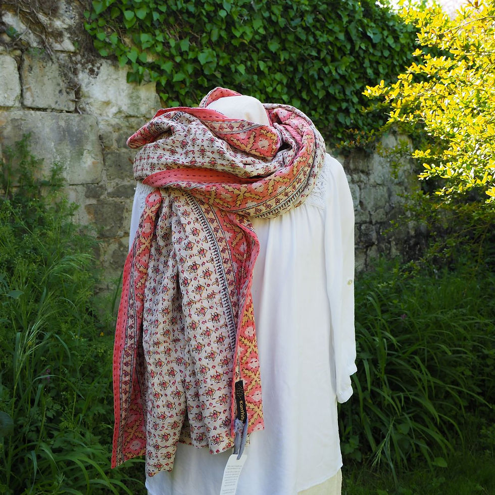 Miniature : Étole Kantha Salma Extra Large en Coton Recyclé – Brodée à la Main