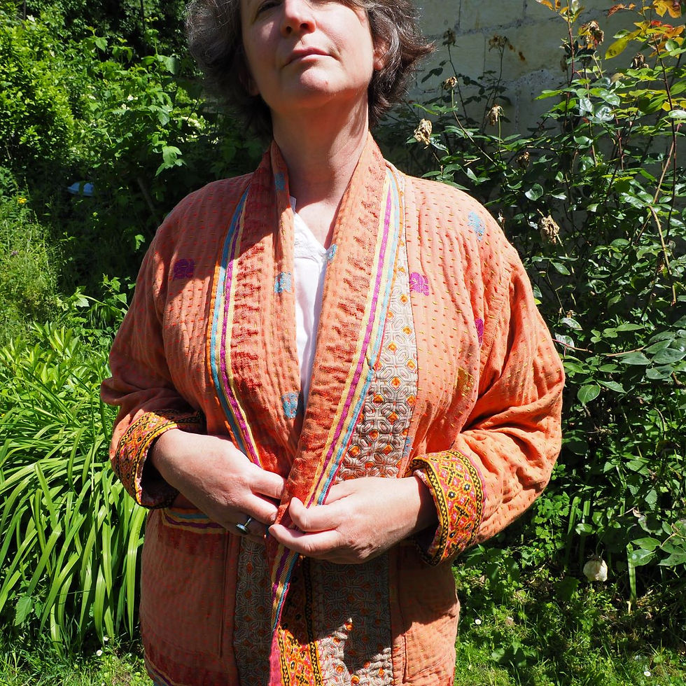 Miniature : Veste Kantha Rina réversible en saris de coton recyclés - 38/40