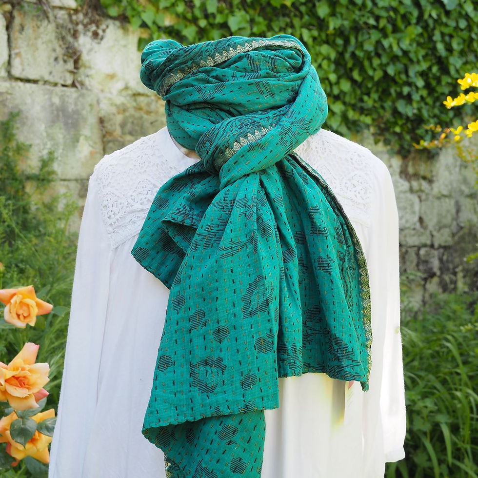 Miniature : Étole Kantha Salma Extra Large en Coton Recyclé – Brodée à la Main