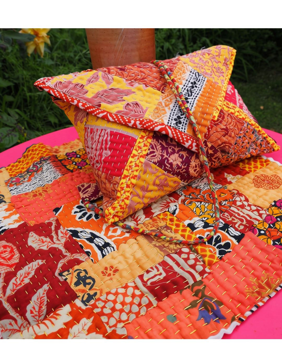 Kits Broderie Kawandi – 40x40 cm - les rouges et oranges