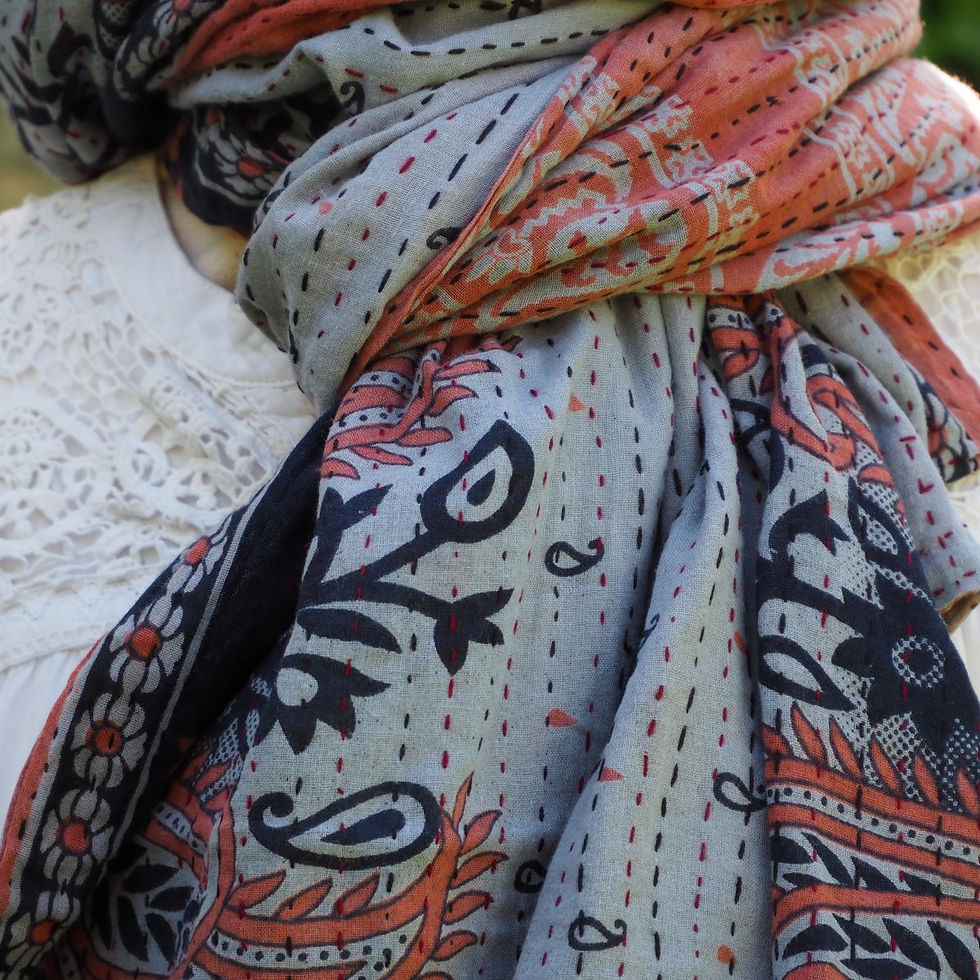 Miniature : Étole Kantha Salma Extra Large en Coton Recyclé – Brodée à la Main