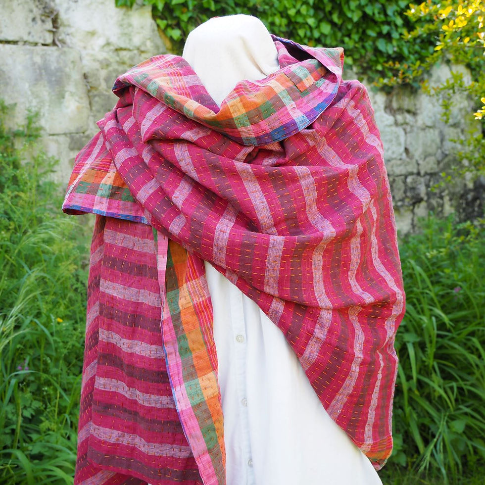 Miniature : Étole Kantha Salma Extra Large en Coton Recyclé – Brodée à la Main
