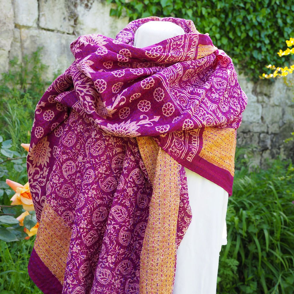 Miniature : Étole Kantha Salma Extra Large en Coton Recyclé – Brodée à la Main