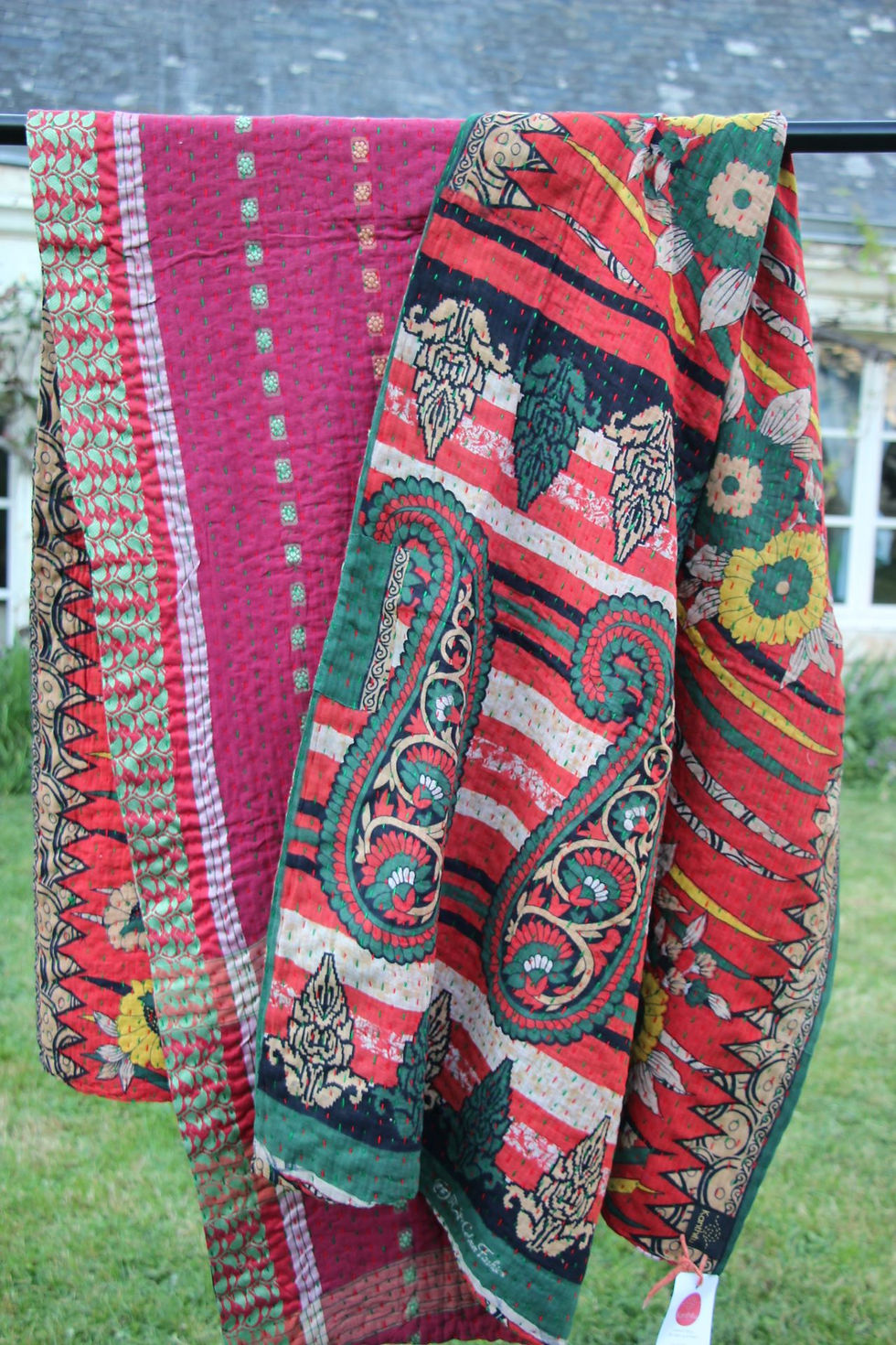 Miniature : Plaid Kantha Puna – Pièce unique brodée main – 95 x 200 cm