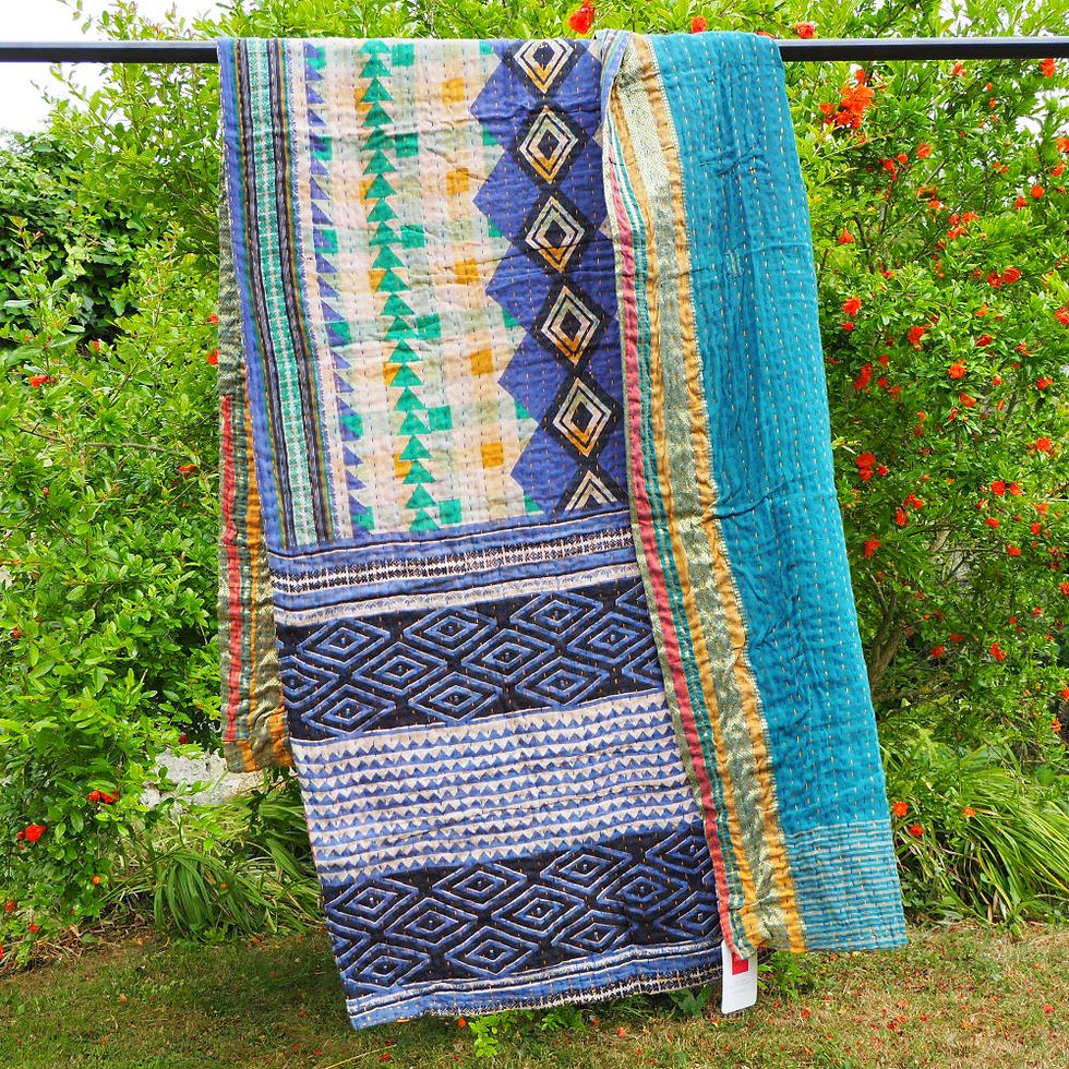 Miniature : Plaid Kantha Puna – Pièce unique brodée main – 95 x 200 cm