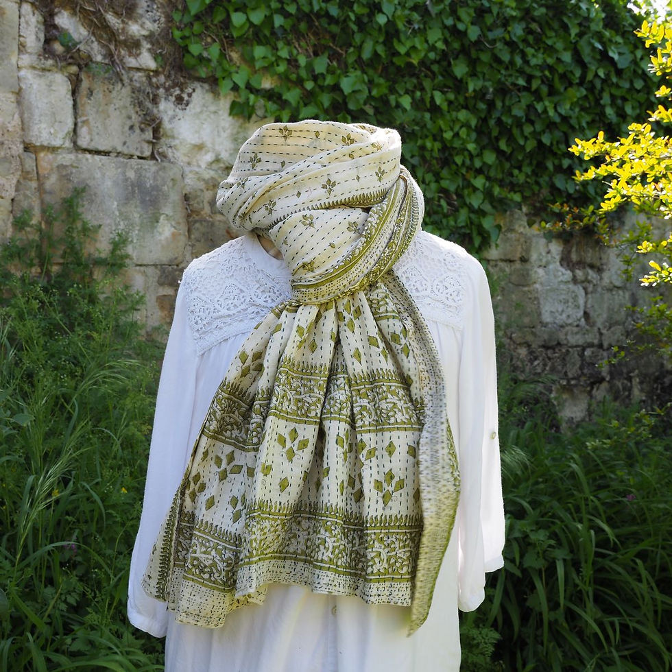Miniature : Étole Kantha Salma Extra Large en Coton Recyclé – Brodée à la Main