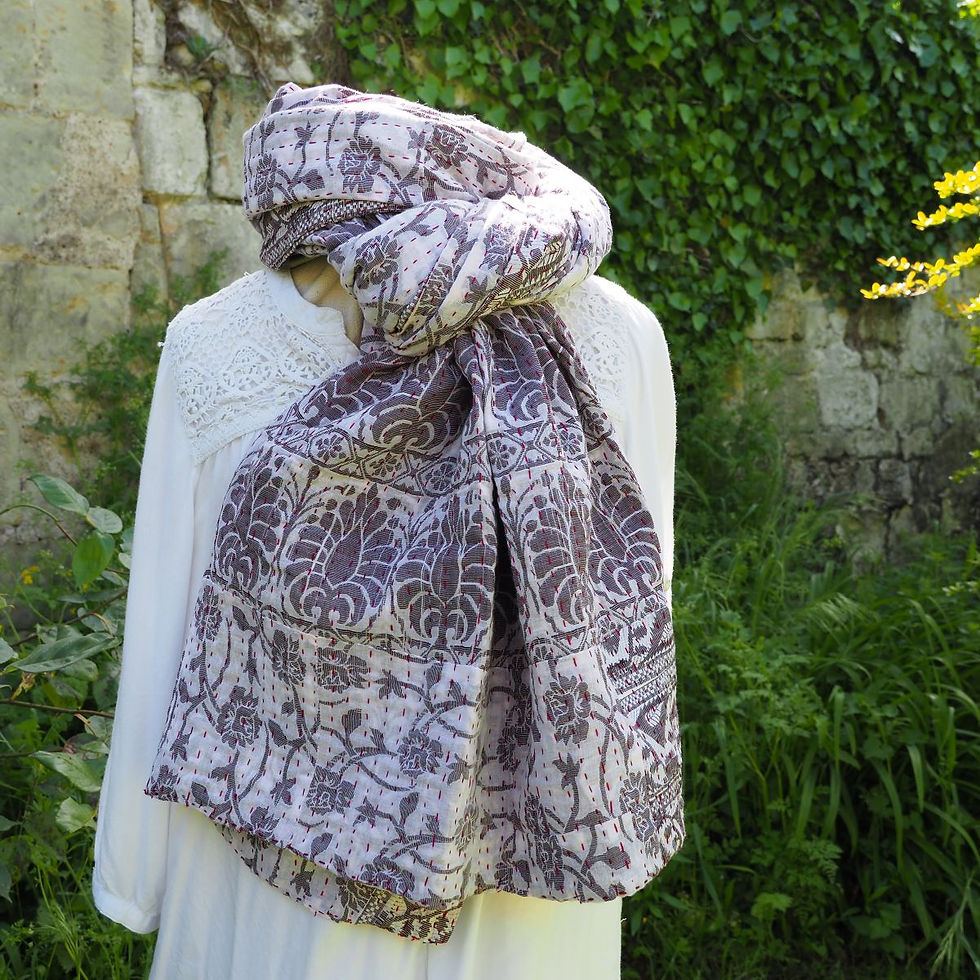 Miniature : Étole Kantha Salma Extra Large en Coton Recyclé – Brodée à la Main