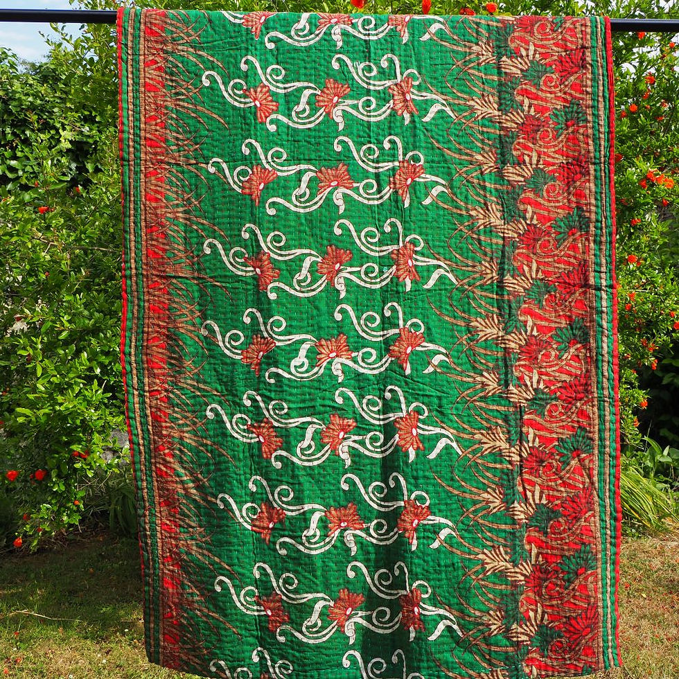 Miniature : Plaid Kantha Puna – Pièce unique brodée main – 95 x 200 cm