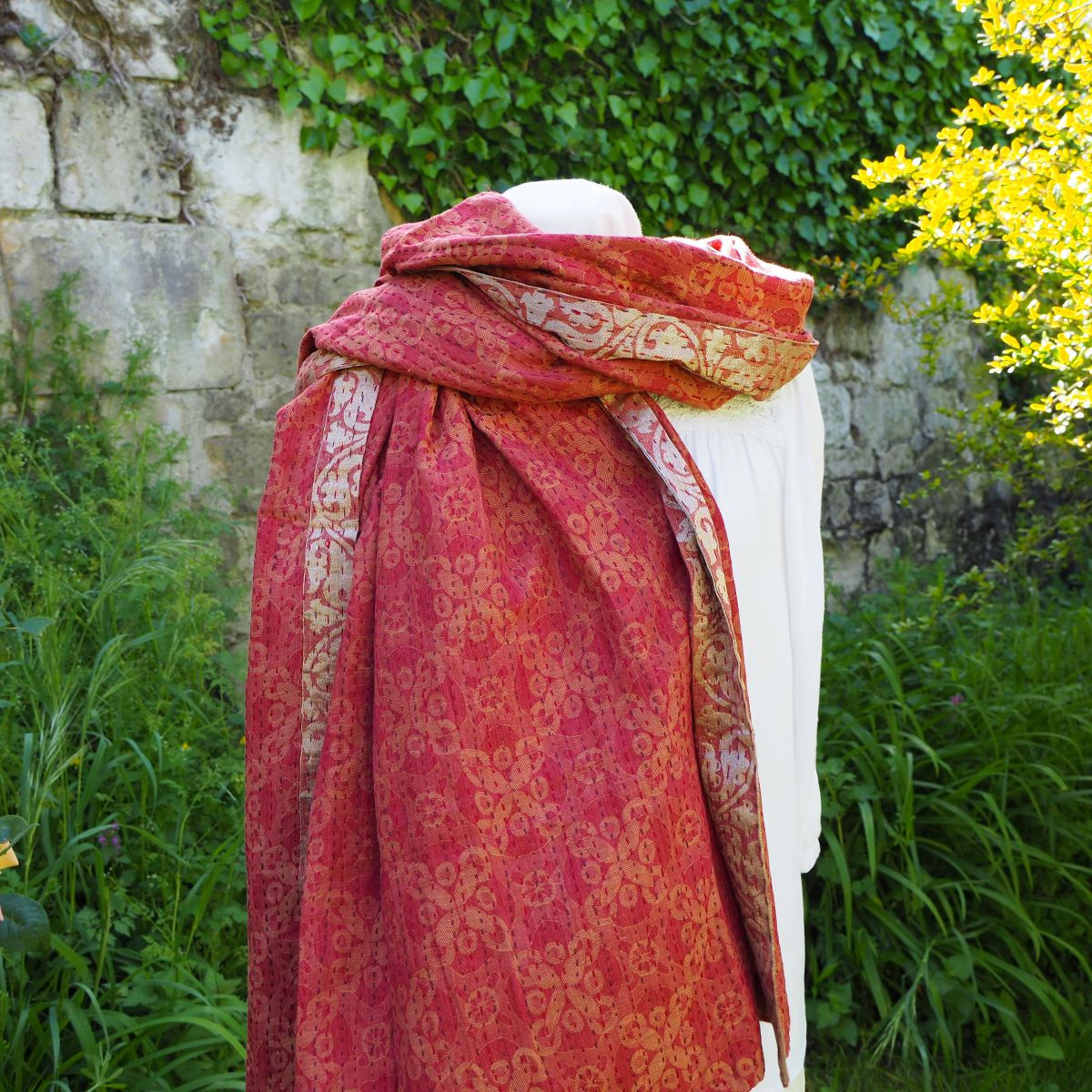 Étole Kantha Salma Extra Large en Coton Recyclé – Brodée à la Main
