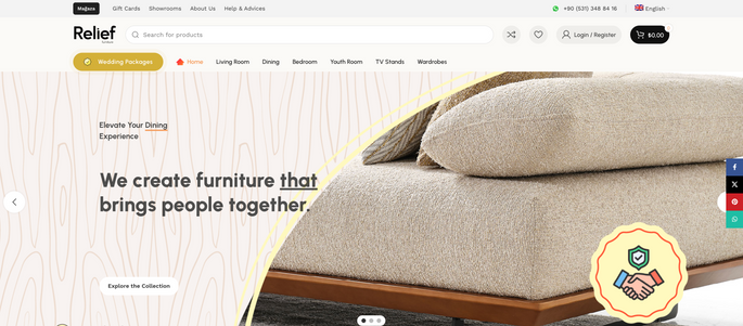 Relief Living mobilya e-ticaret sitesi tasarımı ve Google Ads reklam yönetimi projesi.