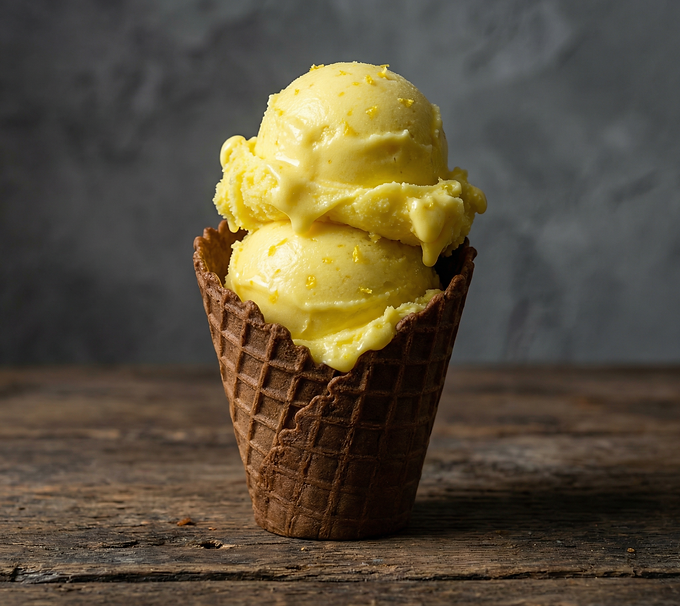 Firefly_Gemini Flash_Hyper-realistic professional food photography of two scoops of thick,