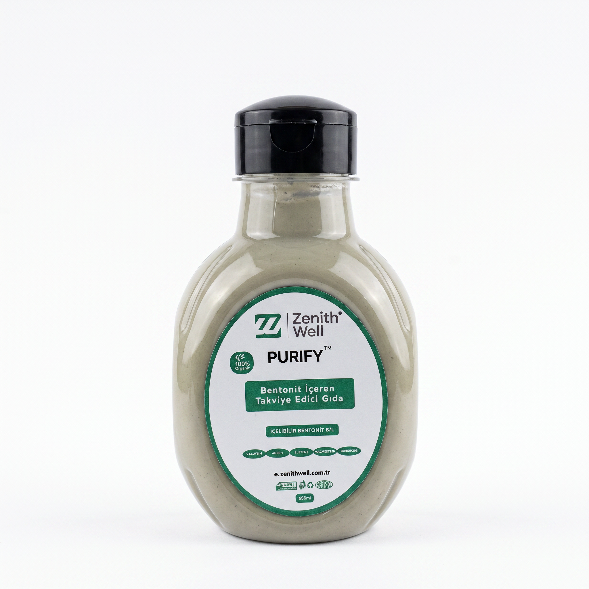 Zenith Well PURIFY içilebilir bentonit kil 450ml e-ticaret ürün fotoğrafı.