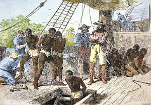 Antigua pintura que retrata parte del dramatismo y las condiciones en la cual eran traidos por la fuerza los pueblos negros tanto a América del Sur, como al resto del mundo "civilizado"
