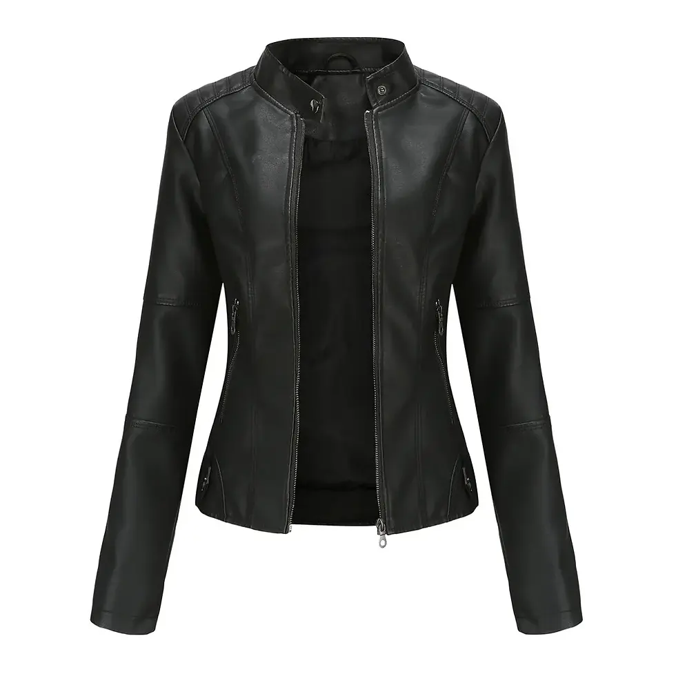 Thumbnail: Women's Red PU Jacket, Vertical Collar Zipper Motorcycle Leather Coats,  Fashion