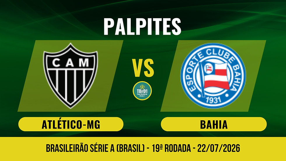 Palpites Atlético-MG x Bahia: match odds, gols e escanteios - 22/07/2026