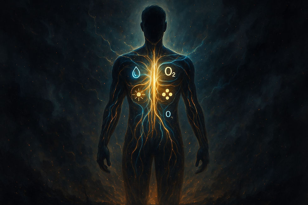 Digital artwork of a glowing human silhouette with vibrant neural pathways and radiant light, symbolizing a calm, recharged nervous system.