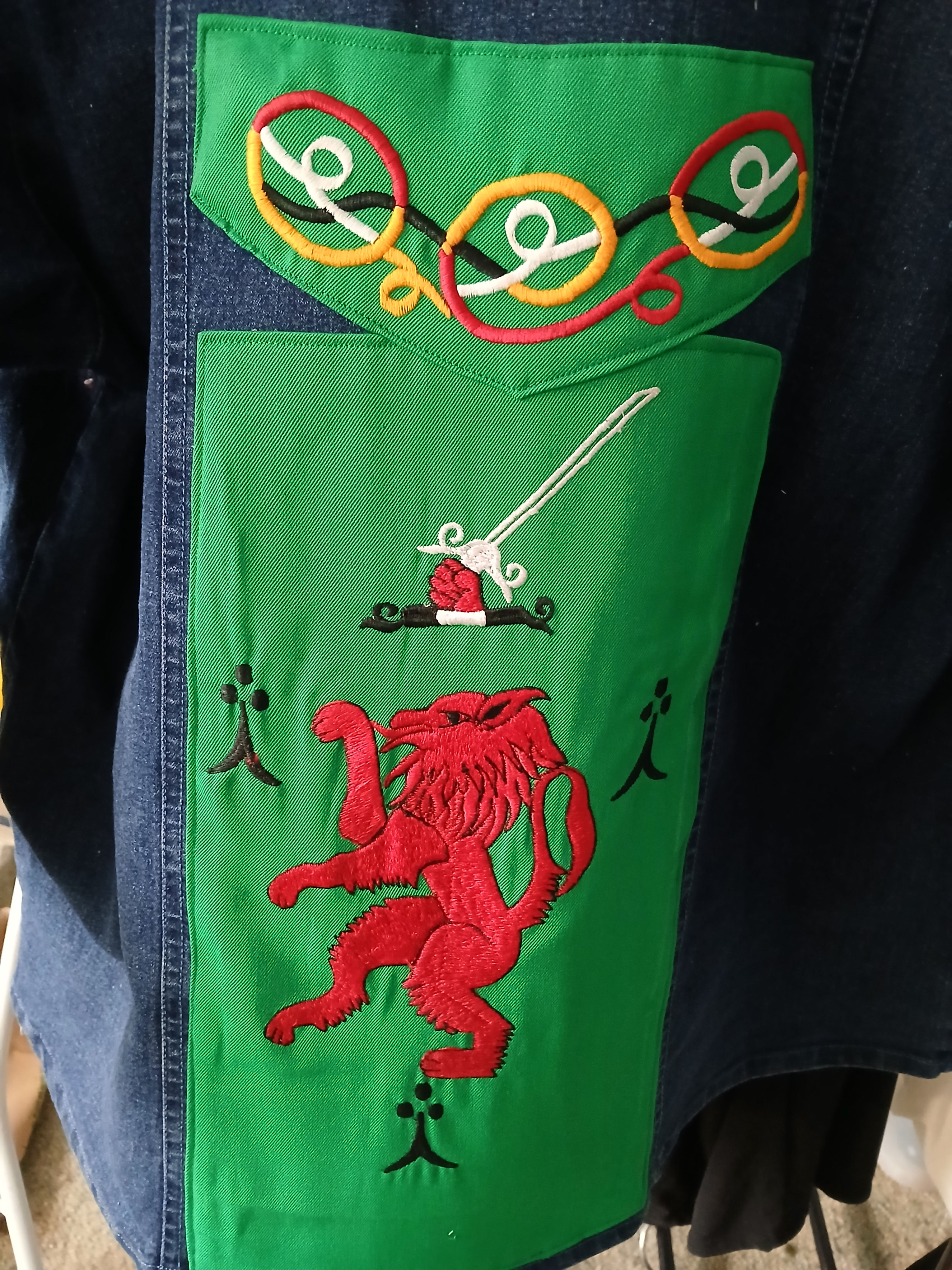 Denim Jacket Dark Blue with Colourful Dragon Embroidery