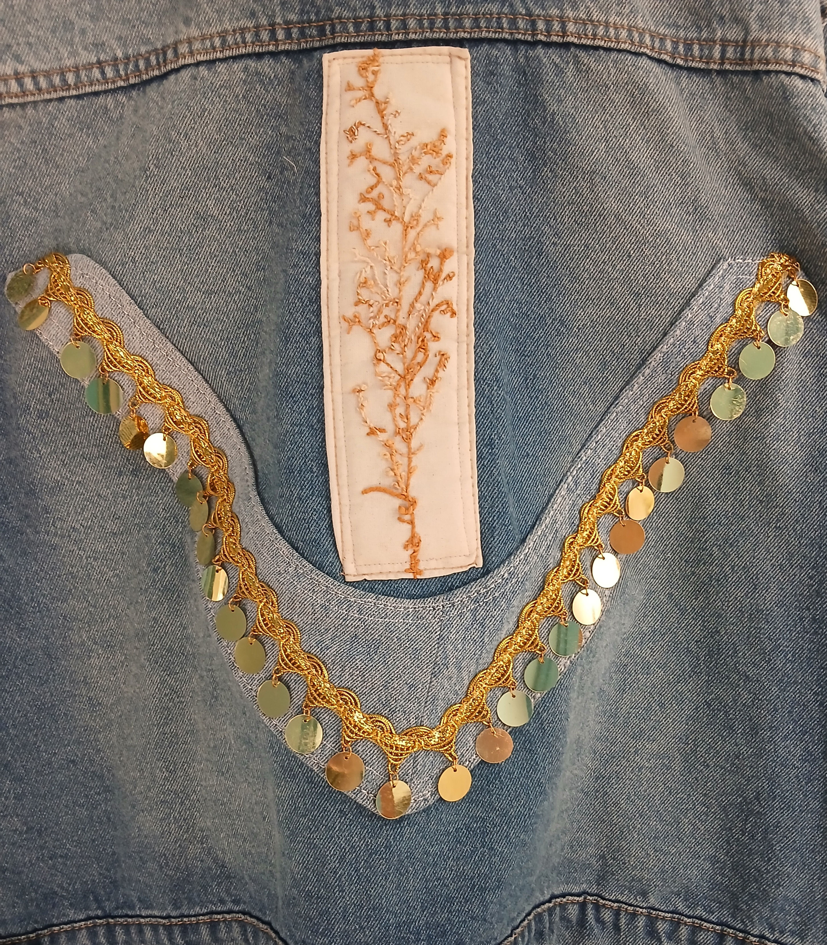Denim Jacket with Hand Embroidered Goldn Sprig