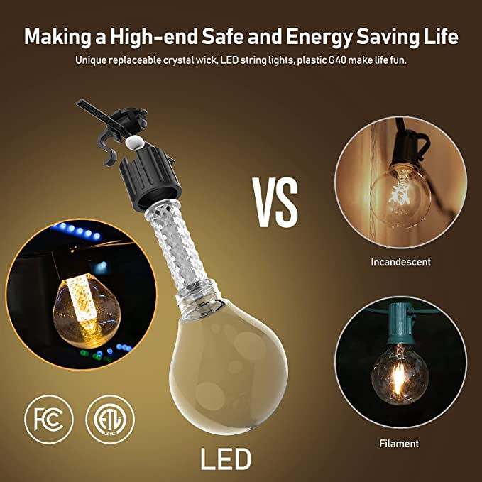 Thumbnail: Clear Warm White 25 Lamp 49.2 Foot Smart BLE LED G40 String Lights 120VAC