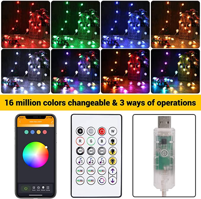 Thumbnail: Snow Shaped 20 Lamp Smart BLE LED Fairy String Lights - USB Power