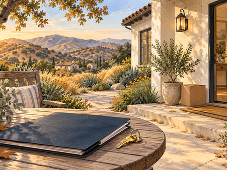 Illustrated Ventura County neighborhood in fall, accompanying a post about preparing to buy a home.
