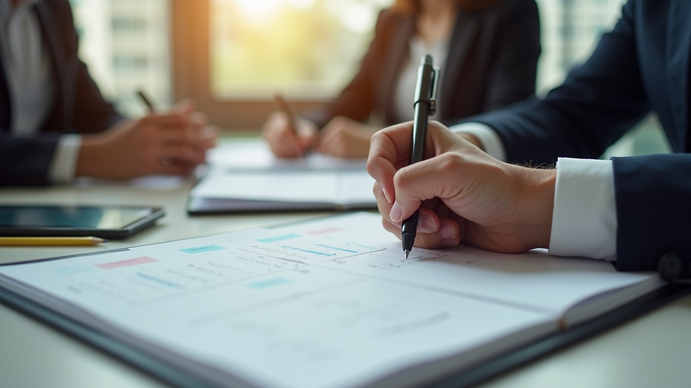 Close-up view of a person writing notes during a coaching session