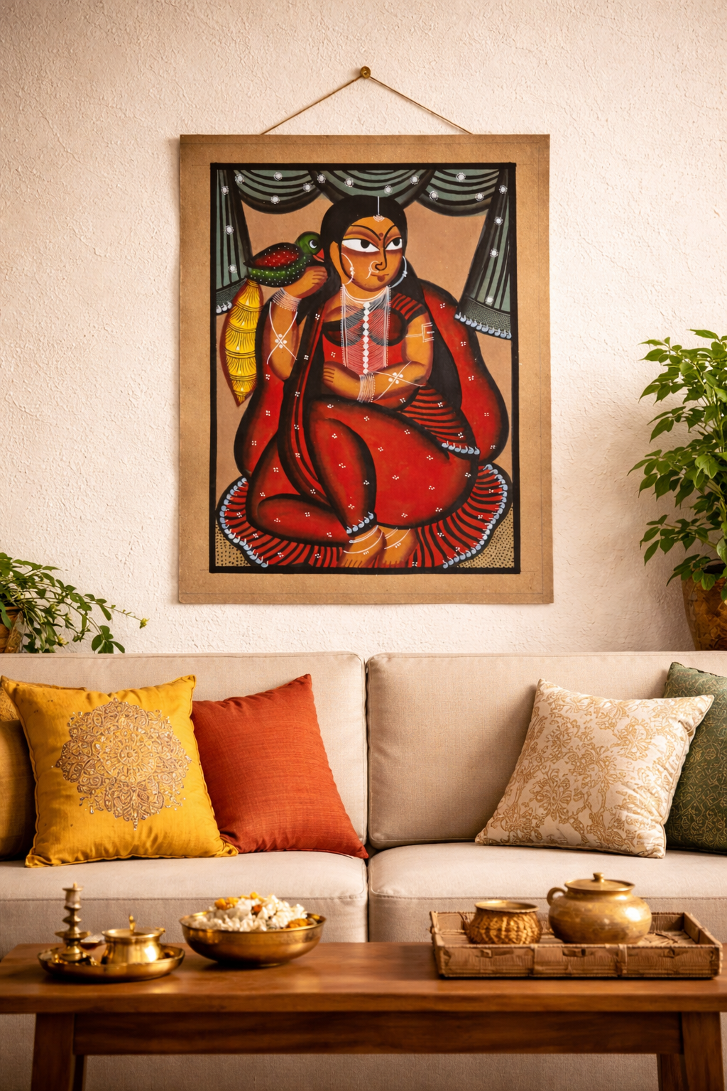 Handcrafted Patachitra Folk Art Painting – Woman with Parrot