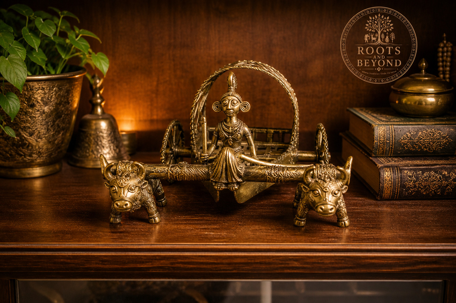 Handcrafted Dokra Bullock Cart Figurine Traditional Tribal Metal Art