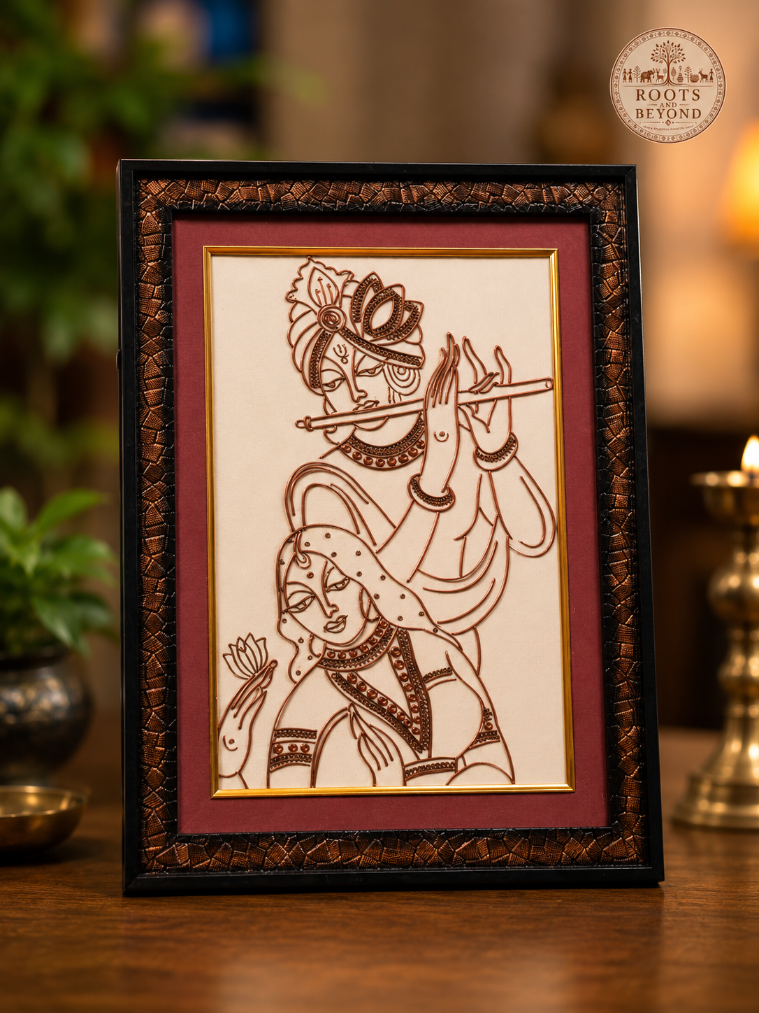 Radha Krishna Heritage Copper Art Frame