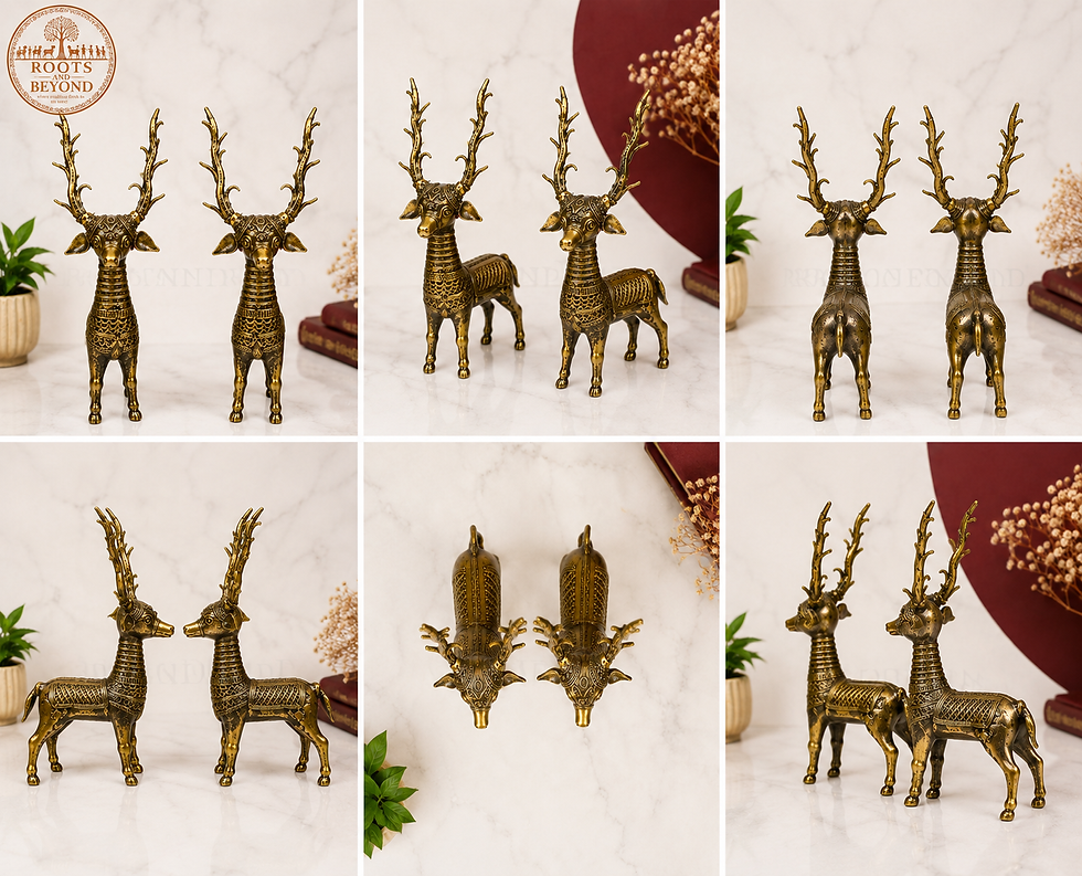 Thumbnail: Handcrafted Dokra Deer Figurines Tribal Metal Art Set (Pair)