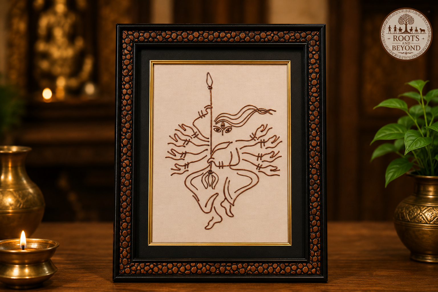 Divine Maa Durga Heritage Copper Art Frame