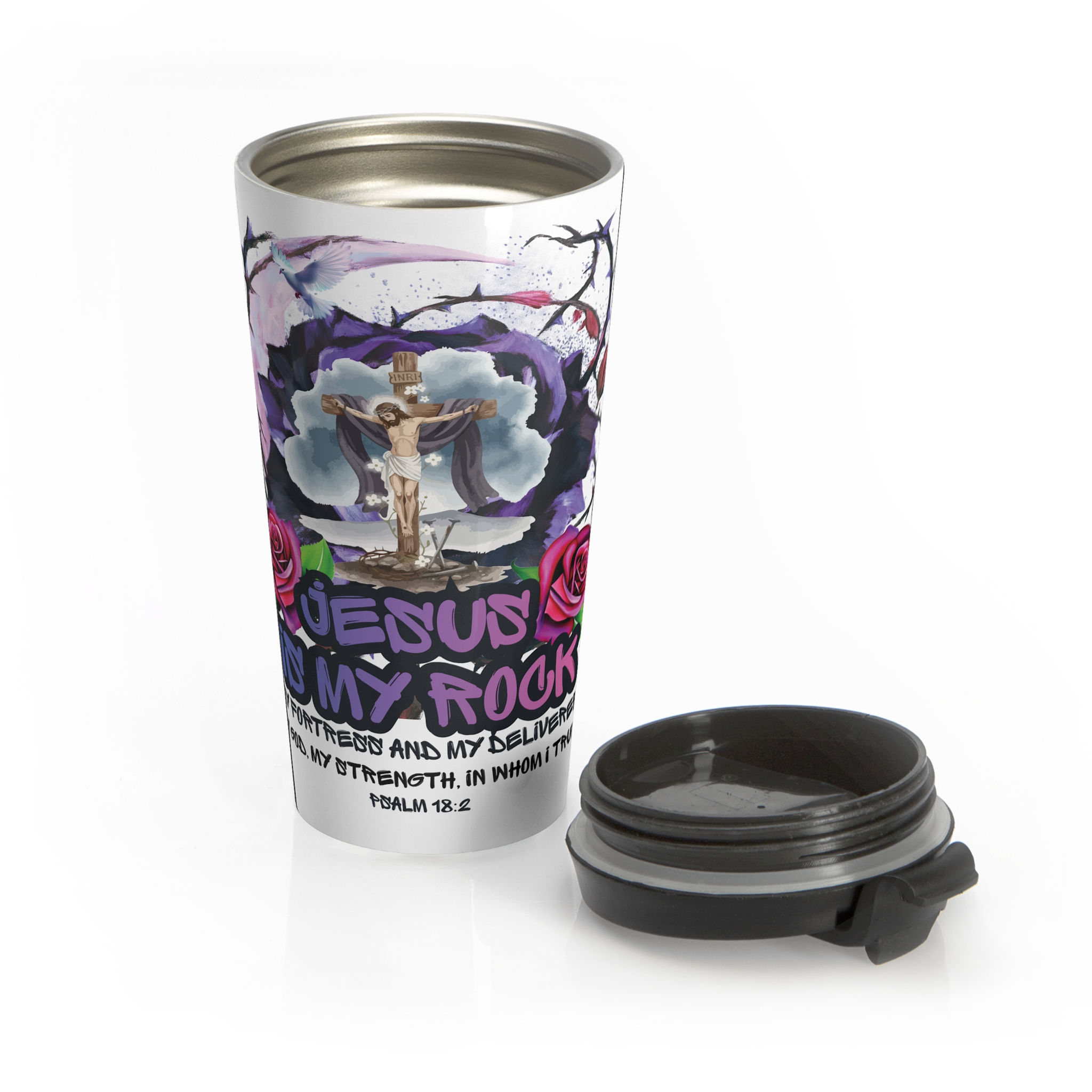 "Jesus Is My Rock" Stainless Steel Travel Mug