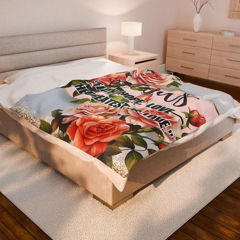 Thumbnail: "Jesus: Faith, Hope, Love - The Greatest is Love" Velveteen Plush Blanket