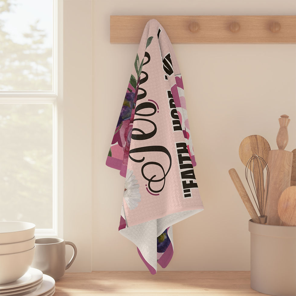 Thumbnail: "Jesus: Faith, Hope, Love - The Greatest is Love" Microfiber Tea Towel