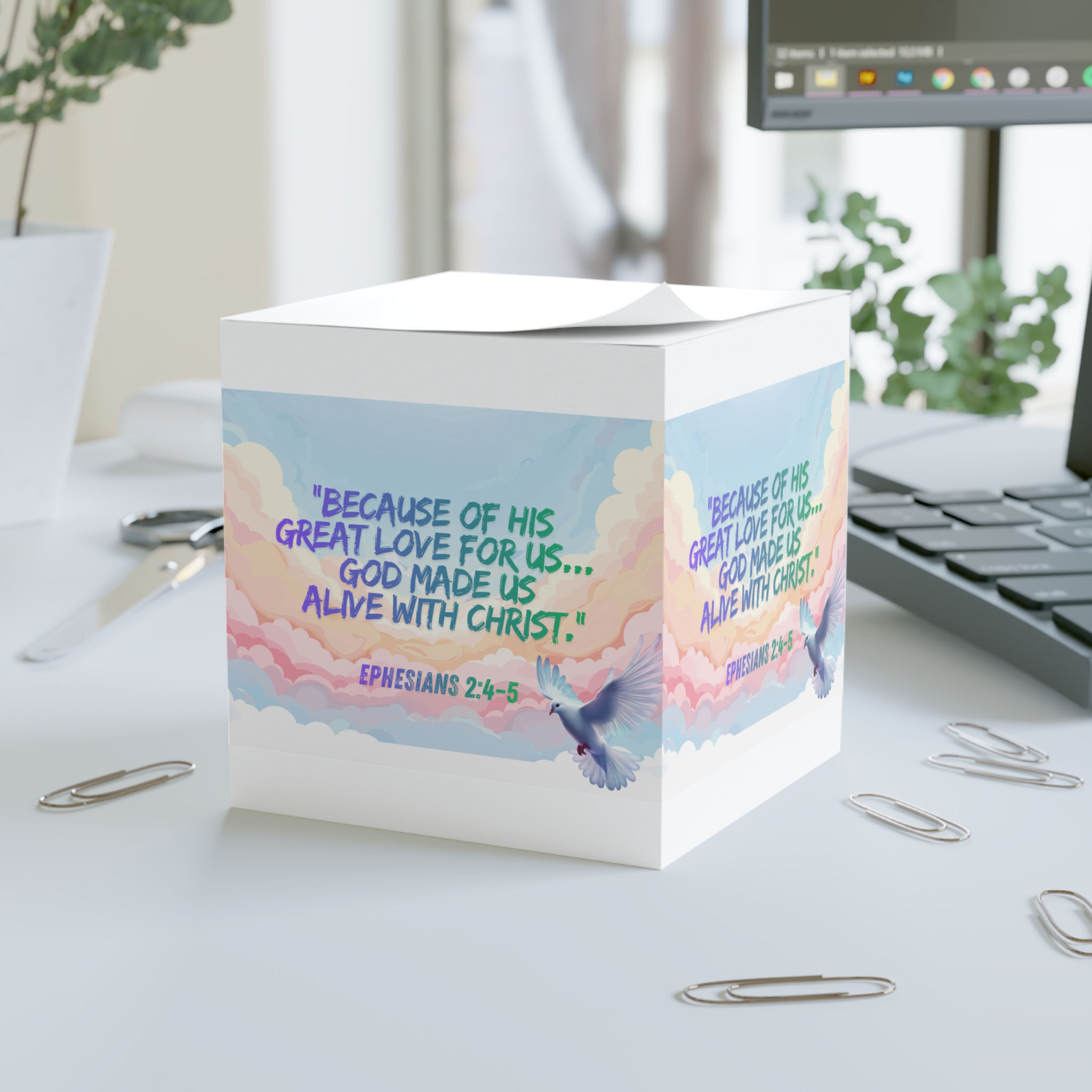 "Because of His Great Love for Us" Note Cube