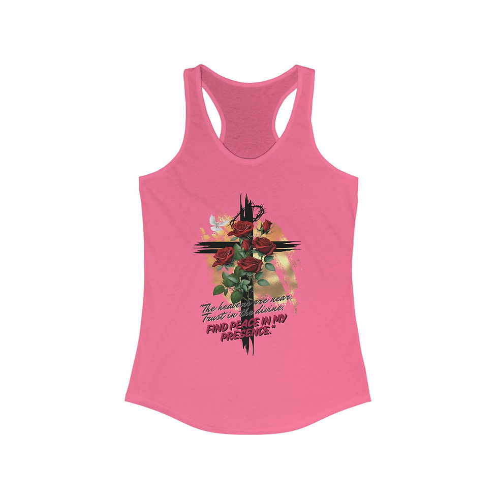 Thumbnail: "The Heavens Are Near - Trust In the Divine" Racerback Tank