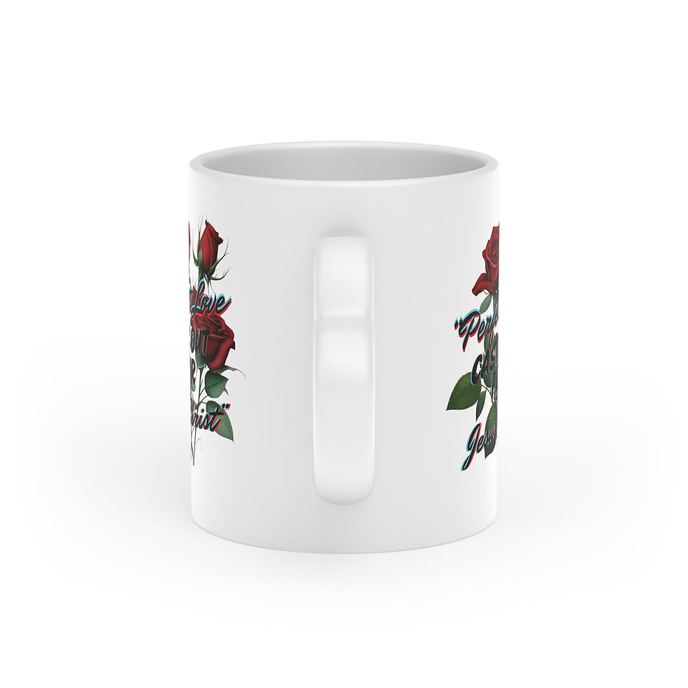 Thumbnail: "Perfect Love Casts Out Fear - Jesus Christ" Heart-Shaped Mug
