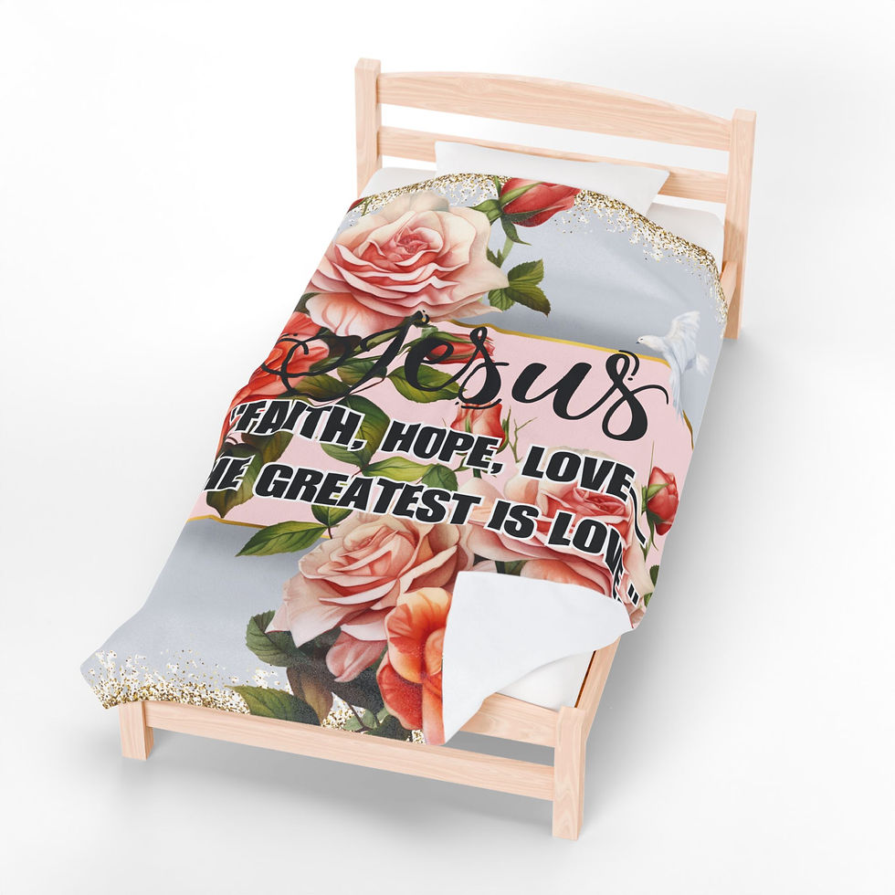 Thumbnail: "Jesus: Faith, Hope, Love - The Greatest is Love" Velveteen Plush Blanket