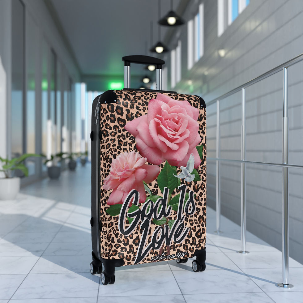 Thumbnail: "God Is Love" Leopard & Rose Print Suitcases