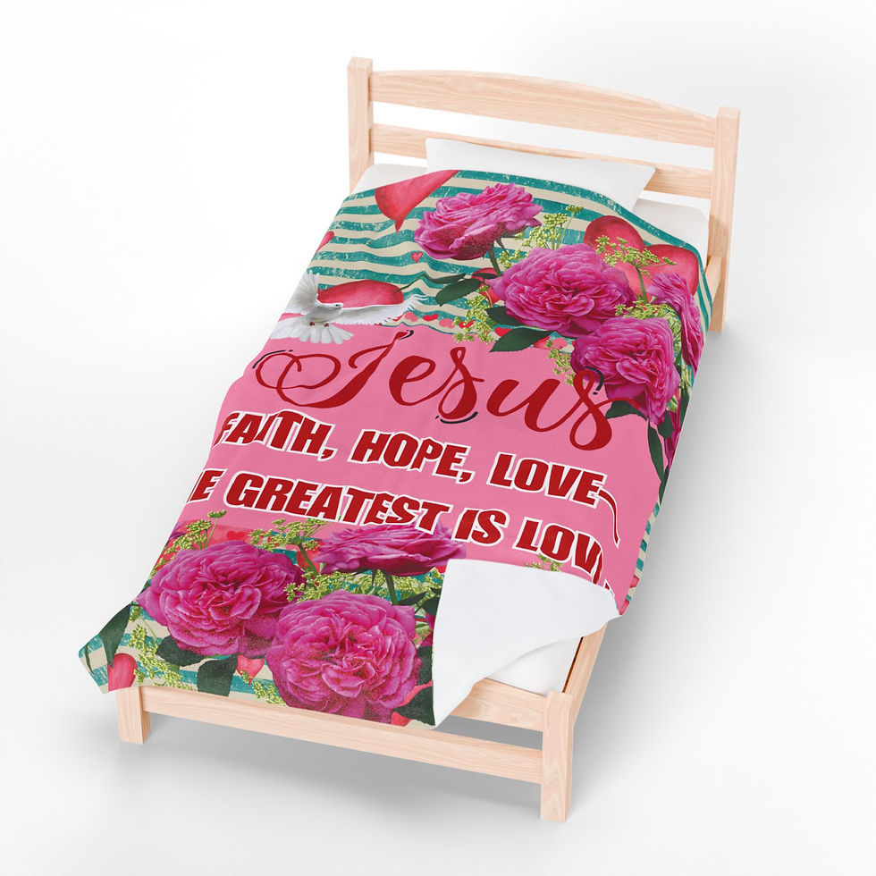 Thumbnail: "Jesus: Faith, Hope, Love - The Greatest is Love" Velveteen Plush Blanket