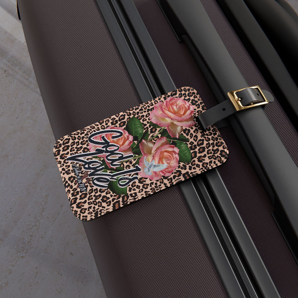 Thumbnail: "God Is Love" Leopard & Rose Print Luggage Tag