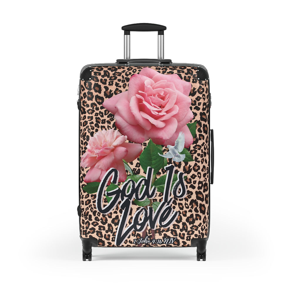 Thumbnail: "God Is Love" Leopard & Rose Print Suitcases